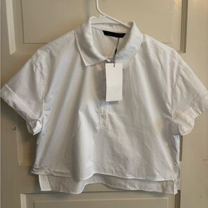 Zara White Collared Cropped blouse NWT